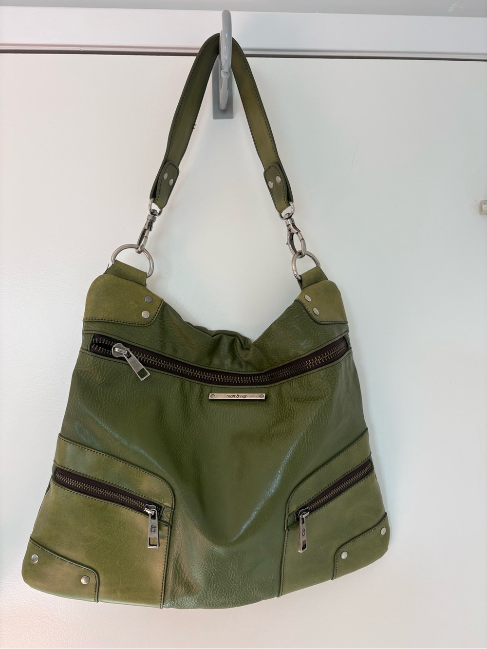 Matt and Nat Olive Green Leather Hobo Bag
